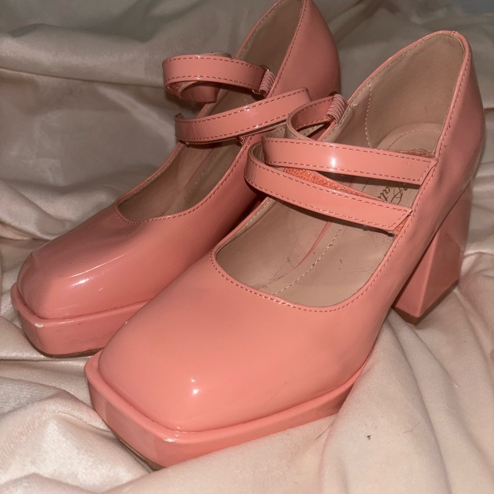 Pink Mary Jane Block Platform Heels